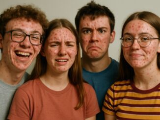 Four people with red spots on faces.